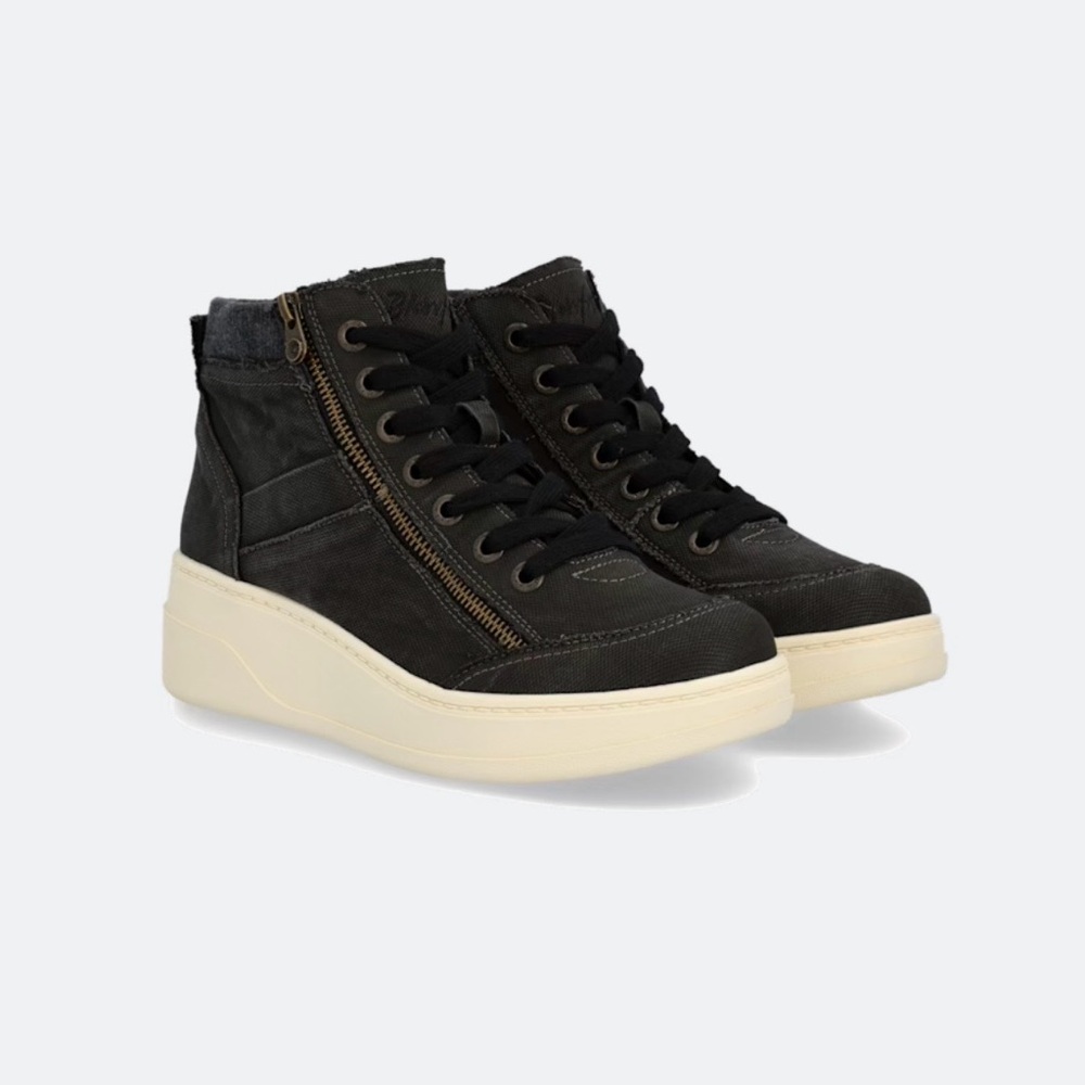 Women's Black High-Top Lace-Up Sneakers with Side Zip and Cream Sole